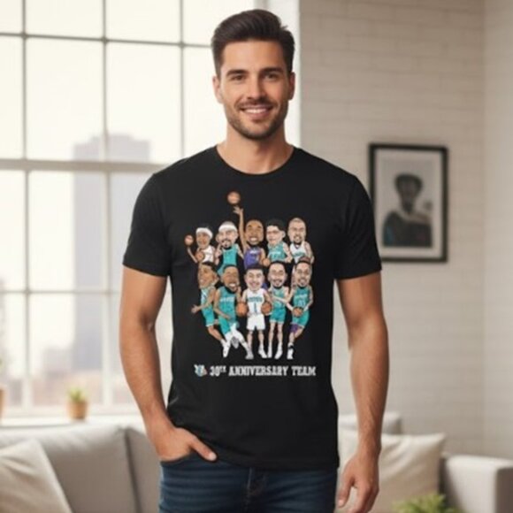 Charlotte Hornets T Shirt NBA 30th Anniversary 2018 Team Promo Black Size XL - Picture 1 of 6